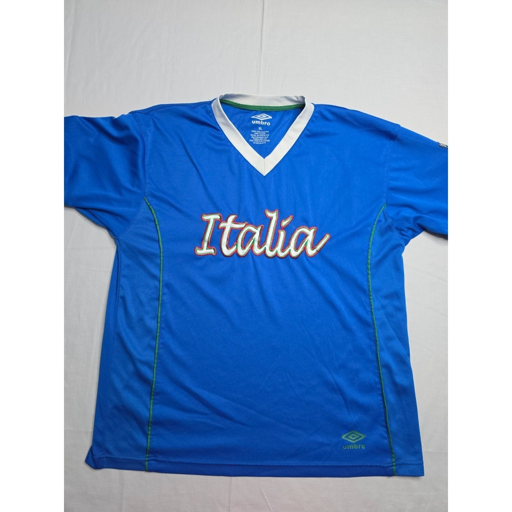 Umbro Italy National Football Team Jersey Men's XL Blue Spellout Logo Athletic